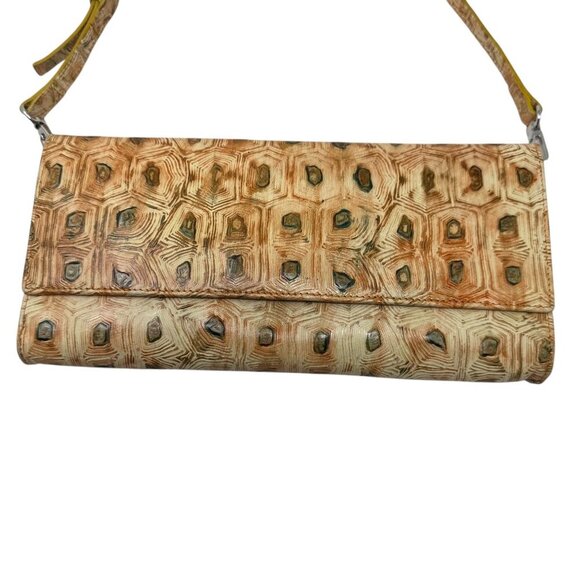 LODIS leather convertible clutch shoulder handbag turtle tortoise shell print - Picture 1 of 8